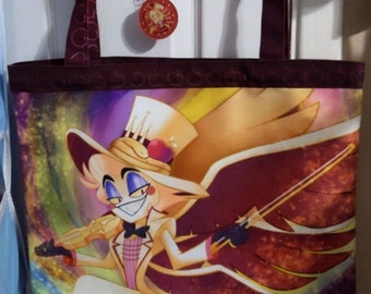 Hazbin Hotel Lucifer Morningstar Angel Devil Hellaverse Helluva Boss Zipper Tote Bag Canvas