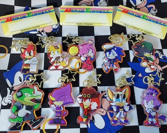 Murder of Sonic Hedgehog Rainbow Acrylic Holographic Charm Keychain Tails Amy Rose Knuckles Shadow Espio Vector Rouge Blaze Chaotix Echidna