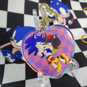 2.25&quot; Sonic Shadow Sonadow Heart Rainbow Acrylic Charm Hedgehog Love Cute