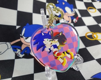2.25" Sonic Shadow Sonadow Heart Rainbow Acrylic Charm Hedgehog Love Cute