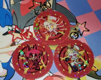 Lucifer Alastor Helluva Boss Hazbin Hotel Acrylic Holo Holographic Charm Keychain Cute Hell Radio Demon  Chibi Angel Seraph King Daddy Deer