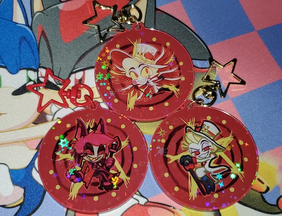 Lucifer Alastor Helluva Boss Hazbin Hotel Acrylic Holo Holographic Charm  Keychain Cute Hell Radio Demon Chibi Angel Seraph King Daddy Deer