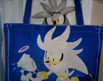 Silver Sonic Tails R Chao Zipper Tote Bag Hedgehog Cute Quality Canvas Handle Pocket