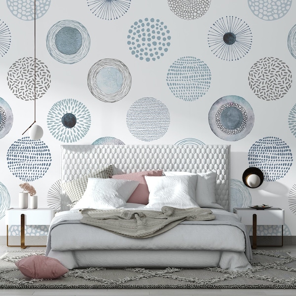 Abstract Peel and Stick Wallpaper Gray and Blue Colors Removable Wall Mural  Abstract Shapes Wall Print NonWoven Bedroom Wallpaper Ideas