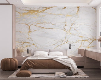 White Gold Marble Peel and Stick Wallpaper Colorful Marble Art Mural  Abstract Art Wall Decor NonWoven Living Room Wallpaper Ideas