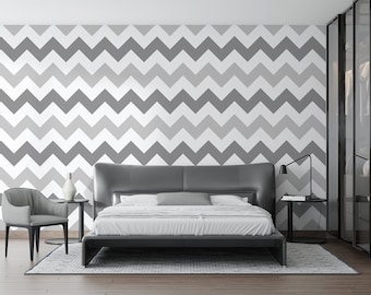 Chevron Pattern Peel and Stick Wallpaper Gray and White Removable Wall Mural Geometric Wall Print NonWoven Bedroom Wallpaper Room Decor