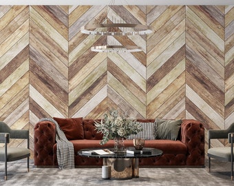 Wood Parquet Pattern Self Adhesive Wallpaper Chevron Pattern Wood Wall Mural Wood Looking Peel & Stick Wallcovering Wood Bedroom Wall Art