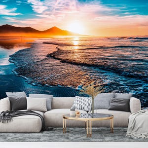 Behang strandzonsondergang – Endless Horizon, verwijderbare peel & stick