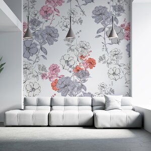 White Background Flowers  Floral Wallpaper  Large Wall Mural Selfadhesive Fabric Wallpaper Removable Wallpaper Peel & Stick Wall Decal
