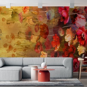 Carta da parati con bouquet di fiori su sfondo astratto: il tuo murale ideale per creare una nuova atmosfera e uno scenario ovunque tu voglia. Stacca e attacca senza colla.