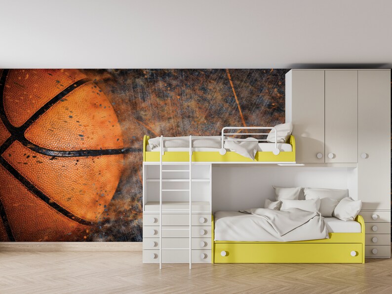 Peel & Stick Basketball Wallpaper Boy's Unpasted Basketball Wall Art Teenager Cool Bedroom Sports Giant Wall Print Room Decor Ideas image 5