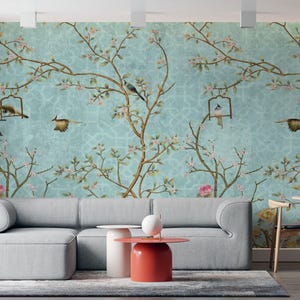 Chinoiserie Wallpaper Bird Wall Mural Self Adhesive Wallpaper Asian Art Removable Wallpaper Peel and Stick Wall Paper