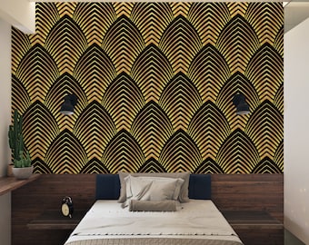 Abstraktes Schälen und Stick-Tapete Goldfarben Entfernbares Wandbild Abstrakte Formen-Wand-Druck Vlies Schlafzimmer-Tapeten-Ideen