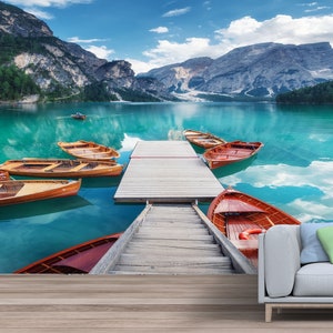 Carta da parati grande "Barche sul lago": un murale che crea una dolce fuga dalla tua vita frenetica. Stacca e attacca senza incollare.
