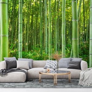 Bamboo Forest Wallpaper Peel & Stick Wall Print Bamboo Trees Wall Art Self Adhesive Removable Bedroom Wallpaper Non-Woven Bamboo Print