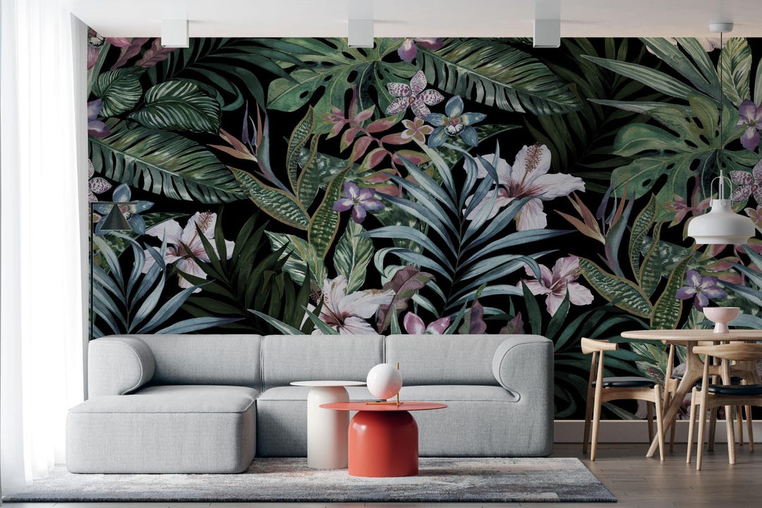 Tropical Leaf Wallpaper – Lush Botanical Wall Mural, Peel and Stick - Etsy
