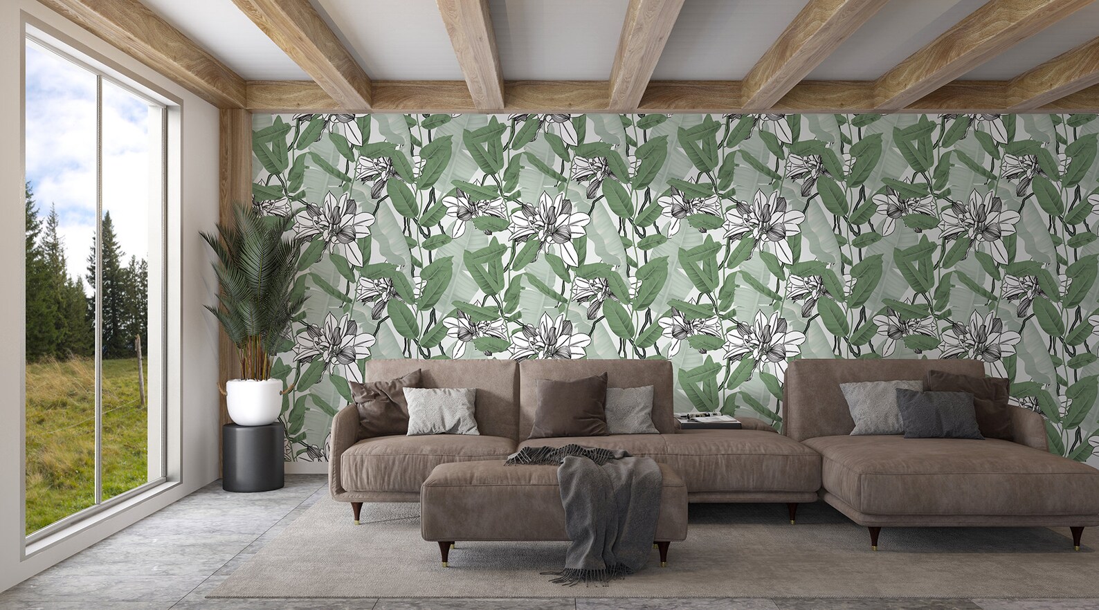 Abstract of Green and Gray Leaves Wallpaper Selfadhesive Etsy UK