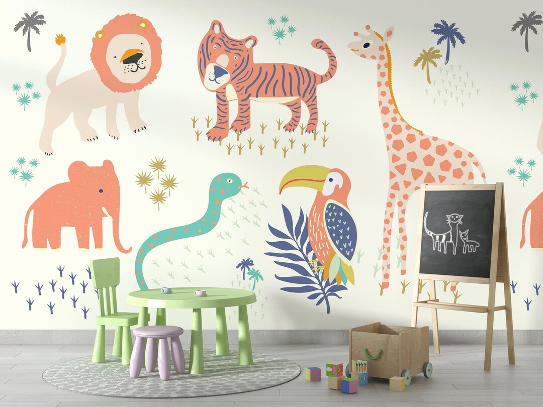 Safari Animals Peel and Stick Wallpaper Kids Bedroom Wall Mural - Etsy