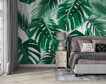 Tropisch palmbladbehang print exotische bossen, verwijderbare muurdecoratie