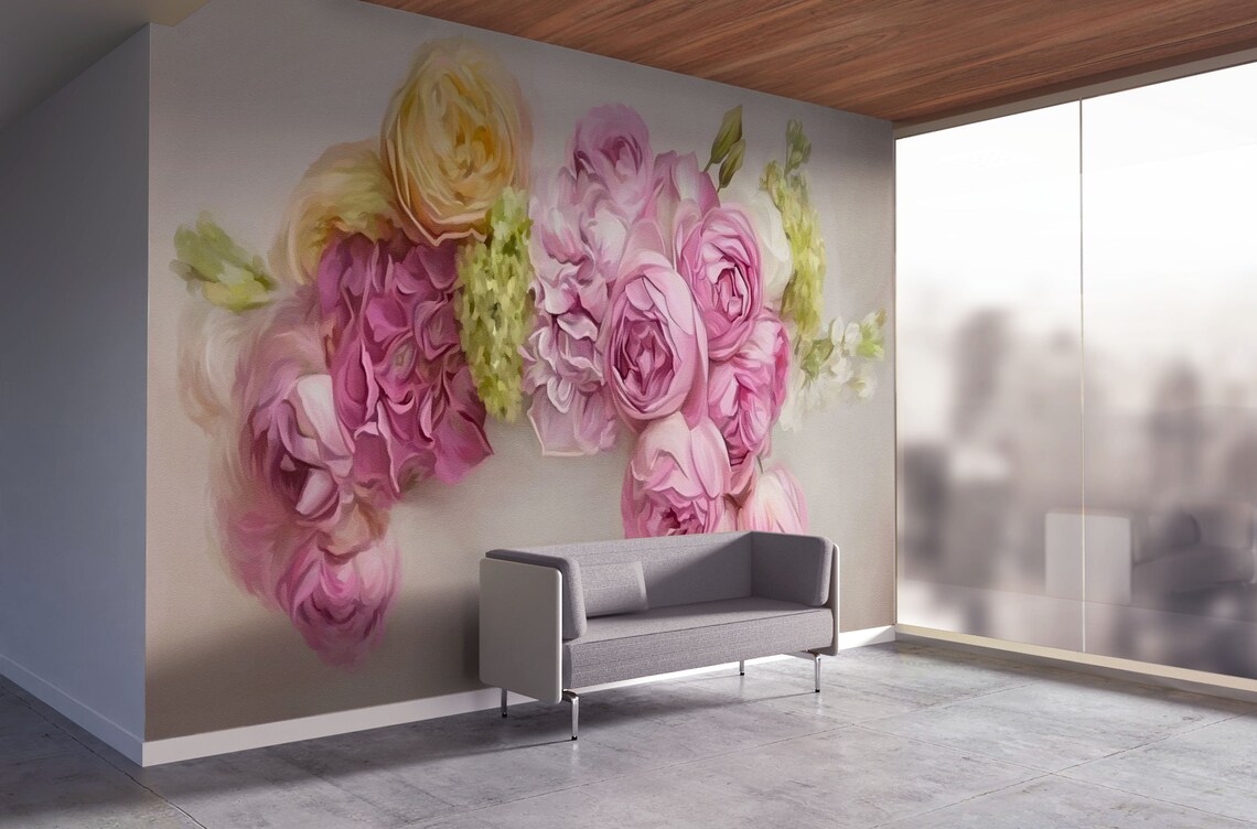 Large Wallpaper of Peonies Hydrangea Roses Self-adhesive - Etsy