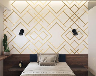 Gold Geometric Design Wallpaper Peel and Stick Wall Mural