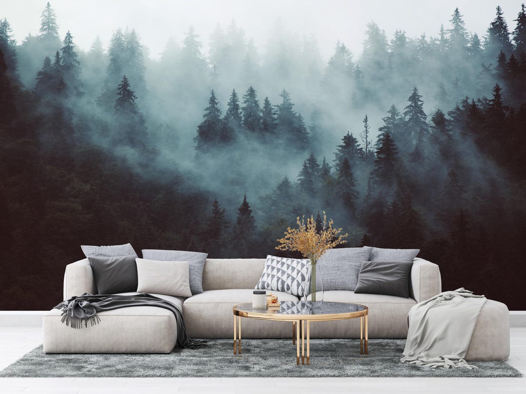 Misty Forest Wallpaper Mural, Peel and Stick, Nature Wall Decor - Etsy