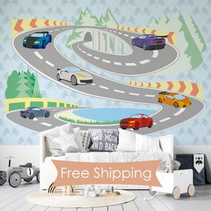 Kids Car Race Peel and Stick Wallpaper Kids Room Decor Removable Wall Mural Kids Bedroom Non Woven Wall Decal