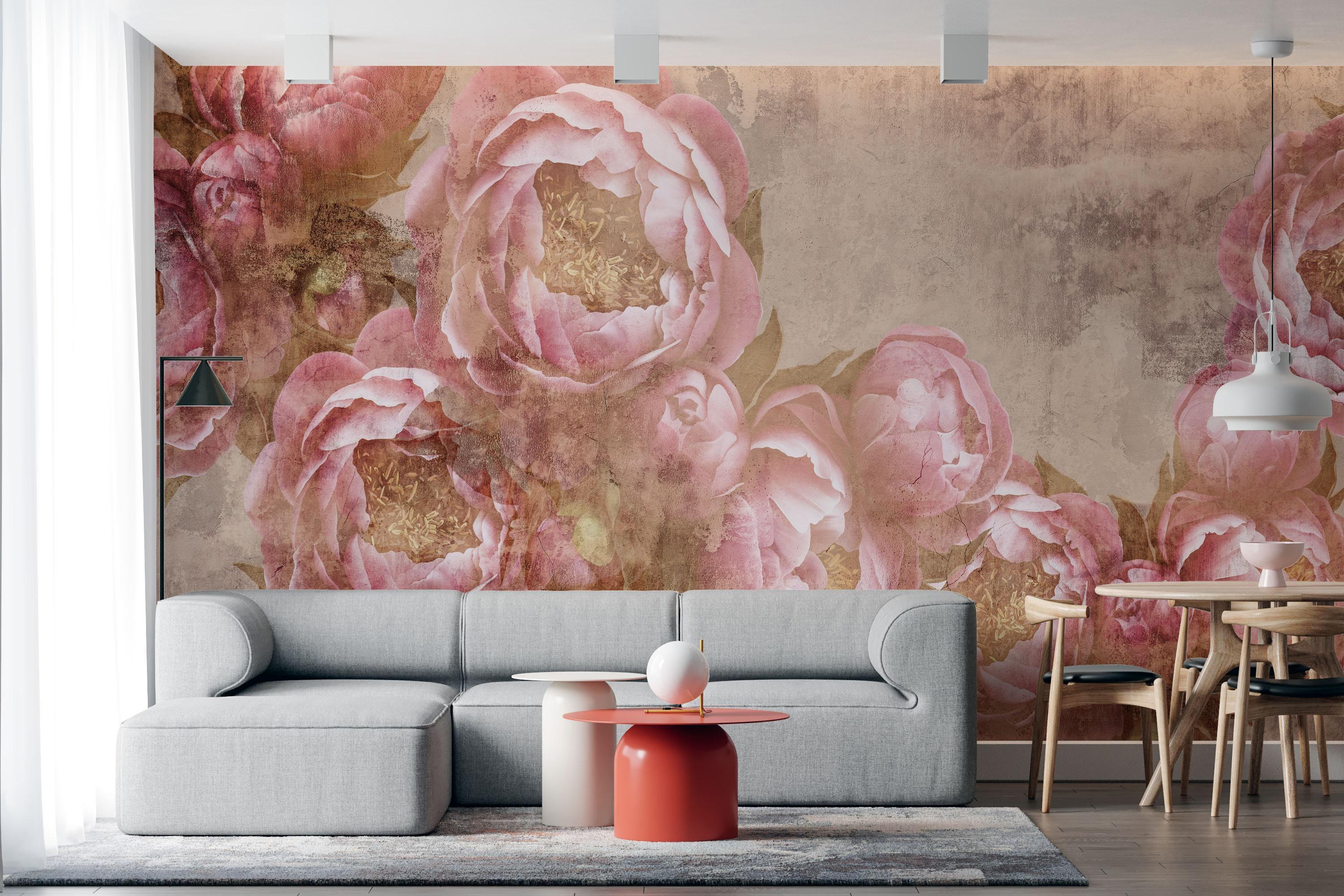 Pink Peony Wallpaper Mural - Floral Peel and Stick Wallpaper - Etsy