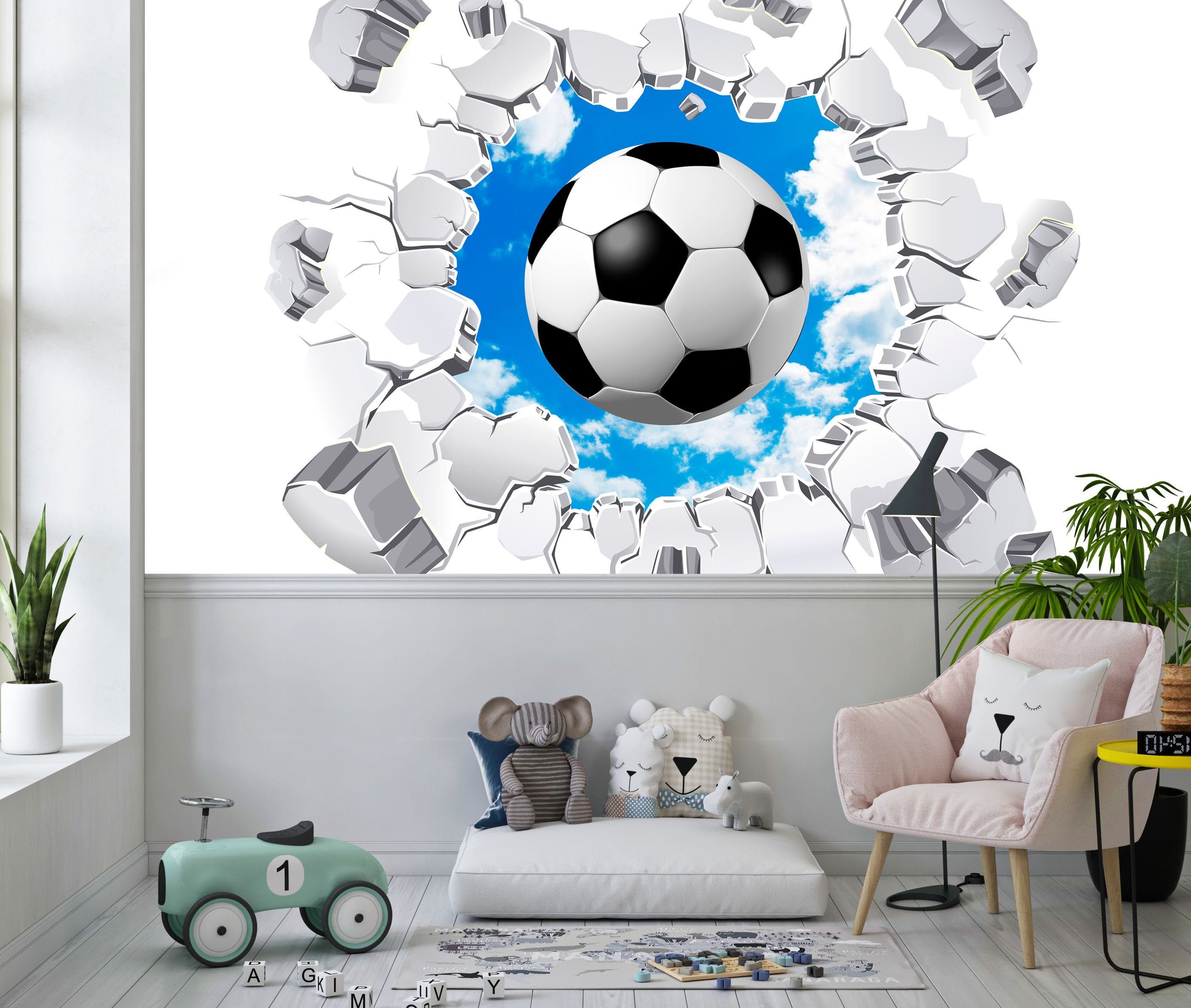 Soccer Ball Through A Brick Wall Wallpaper Large Wall Mural Etsy
