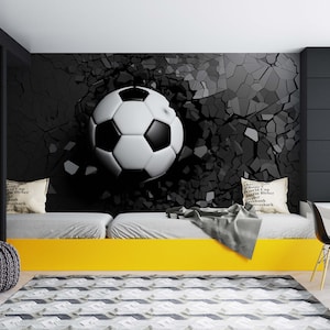 Carta da parati a tema calcio 3D, stacca e attacca, in tessuto non tessuto, per ragazzi, per la camera da letto di adolescenti, con stampe giganti sportive, idee per l'arredamento della stanza.
