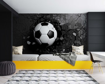 Peel & Stick 3D Soccer Wallpaper Boy's NonWoven Wall Art Teenager Cool Bedroom Sports Giant Wall Print Room Decor Ideas