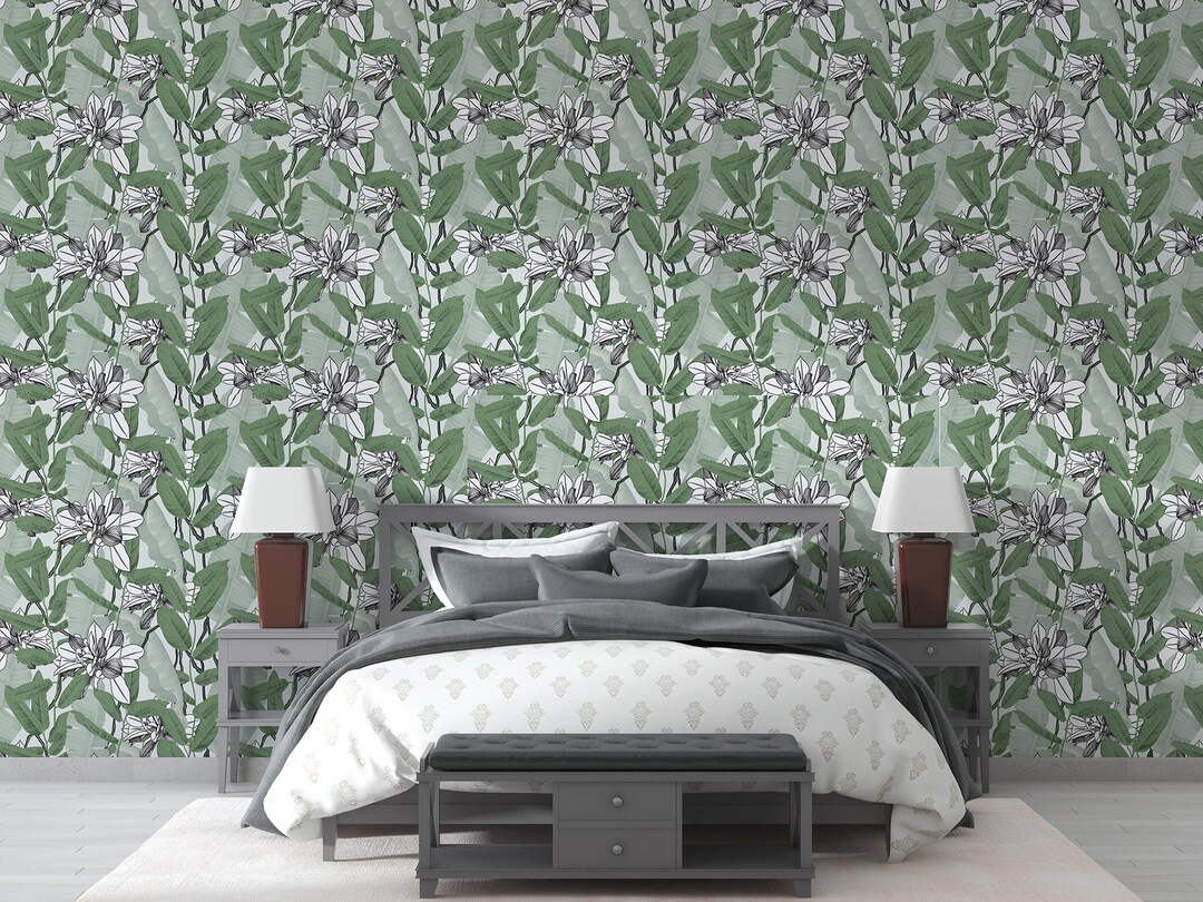 Abstract of Green and Gray Leaves Wallpaper Selfadhesive Removable