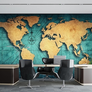Vintage World Map Wallpaper Mural – Peel & Stick or Unpasted