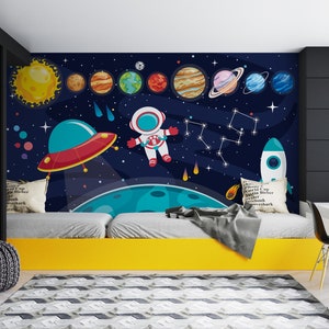 Colorful Planets of Solar System Wallpaper Planets Large Wall Mural Kids Removable Wallpaper Space Peel & Stick Wall Decal