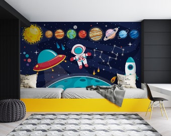 Colorful Planets of Solar System Wallpaper Planets Large Wall Mural Kids Removable Wallpaper Space Peel & Stick Wall Decal