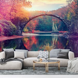 Vista incantevole sul ponte del diavolo Rakotzbrücke in Germania - Carta da parati: usa questo scenario mozzafiato come sfondo per la tua parete. Attacca e stacca senza incollare.