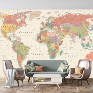 World Map Wallpaper | Educational Peel & Stick, Removable