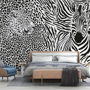 Carta da parati rimovibile e facile da installare con leopardo e zebra – Opzioni di murales divertenti, uniche e audaci per i più piccoli. Stacca e attacca senza incollare.