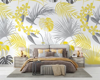 Large Mural Yellow Tropical Leaves Pattern Wallpaper  Removable SelfAdhesive and Perfect to add in any rooms in your own house! Unpasted