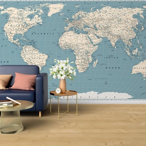 Murale Carte du monde vintage Plans Marron Papier peint amovible
