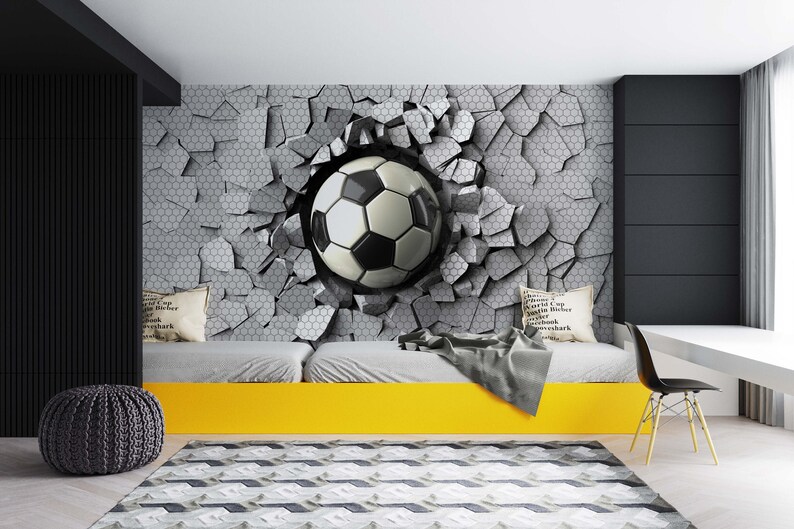 Peel & Stick 3D Soccer Wallpaper Boy's Nonwoven Wall Etsy