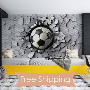 Peel & Stick 3D Soccer Wallpaper Boy&#39;s NonWoven Wall Art Teenager Cool Bedroom Sports Giant Wall Print Room Decor Ideas