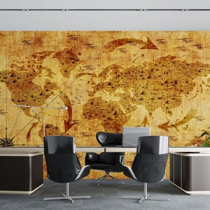 Carta da parati con mappa del vecchio mondo facile da installare e rimovibile: un tema murale educativo e interessante per i tuoi spazi interni. Attacca e stacca senza incollare.