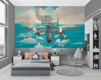 Kids Plane Peel and Stick Wallpaper Kids Room Decor Removable Wall Mural Kids Bedroom Non Woven Wall Decal