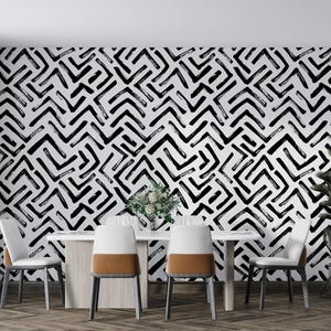 Black & White Abstract Peel and Stick Wallpaper Geometric Pattern Removable Mural Abstract Shapes Wall Print NonWoven Bedroom Wallpaper