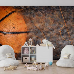 Peel & Stick Basketball Wallpaper Boy's Unpasted Basketball Wall Art Teenager Cool Bedroom Sports Giant Wall Print Room Decor Ideas image 4