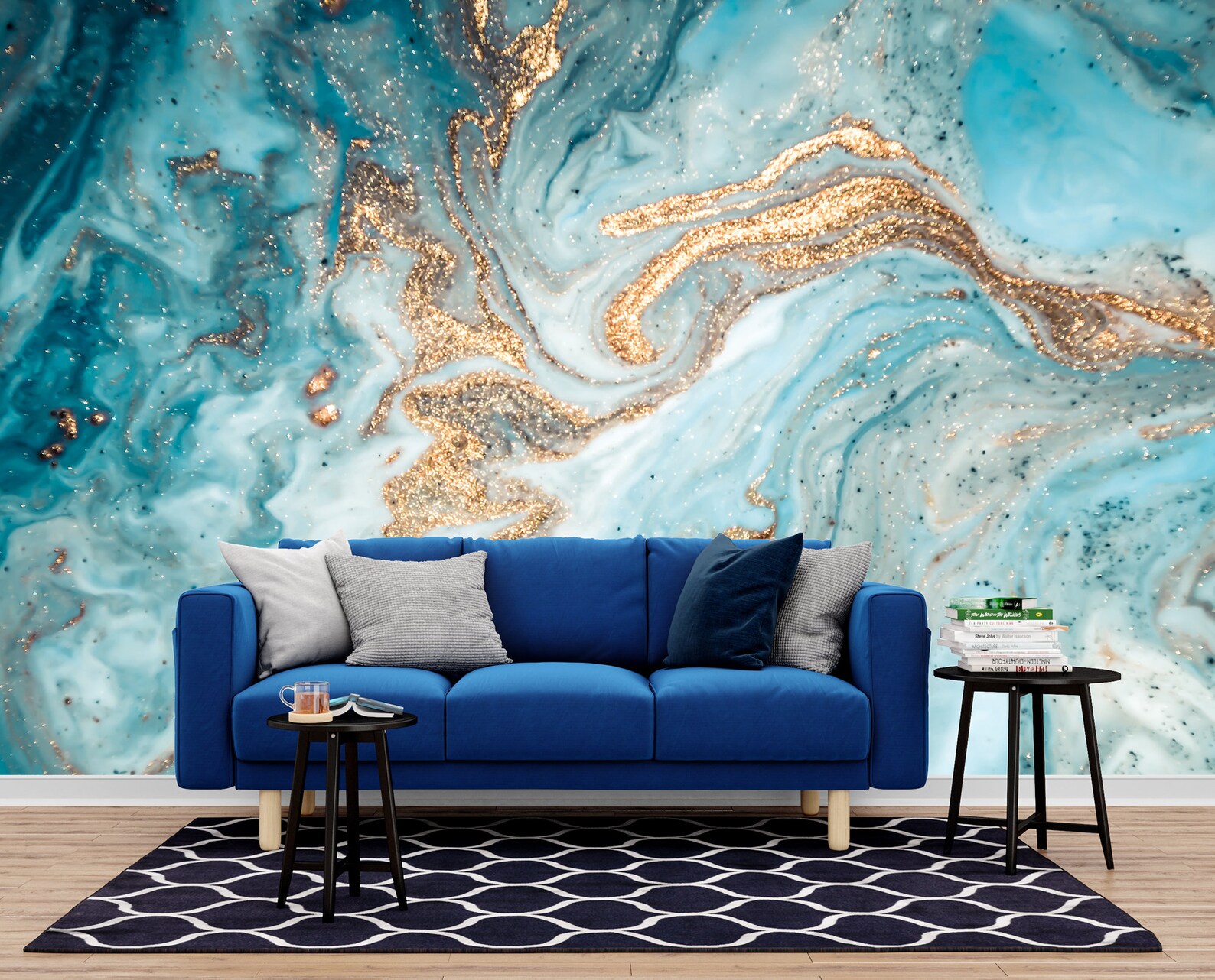 Turquoise Gold Marble Peel and Stick Wallpaper Colorful Etsy