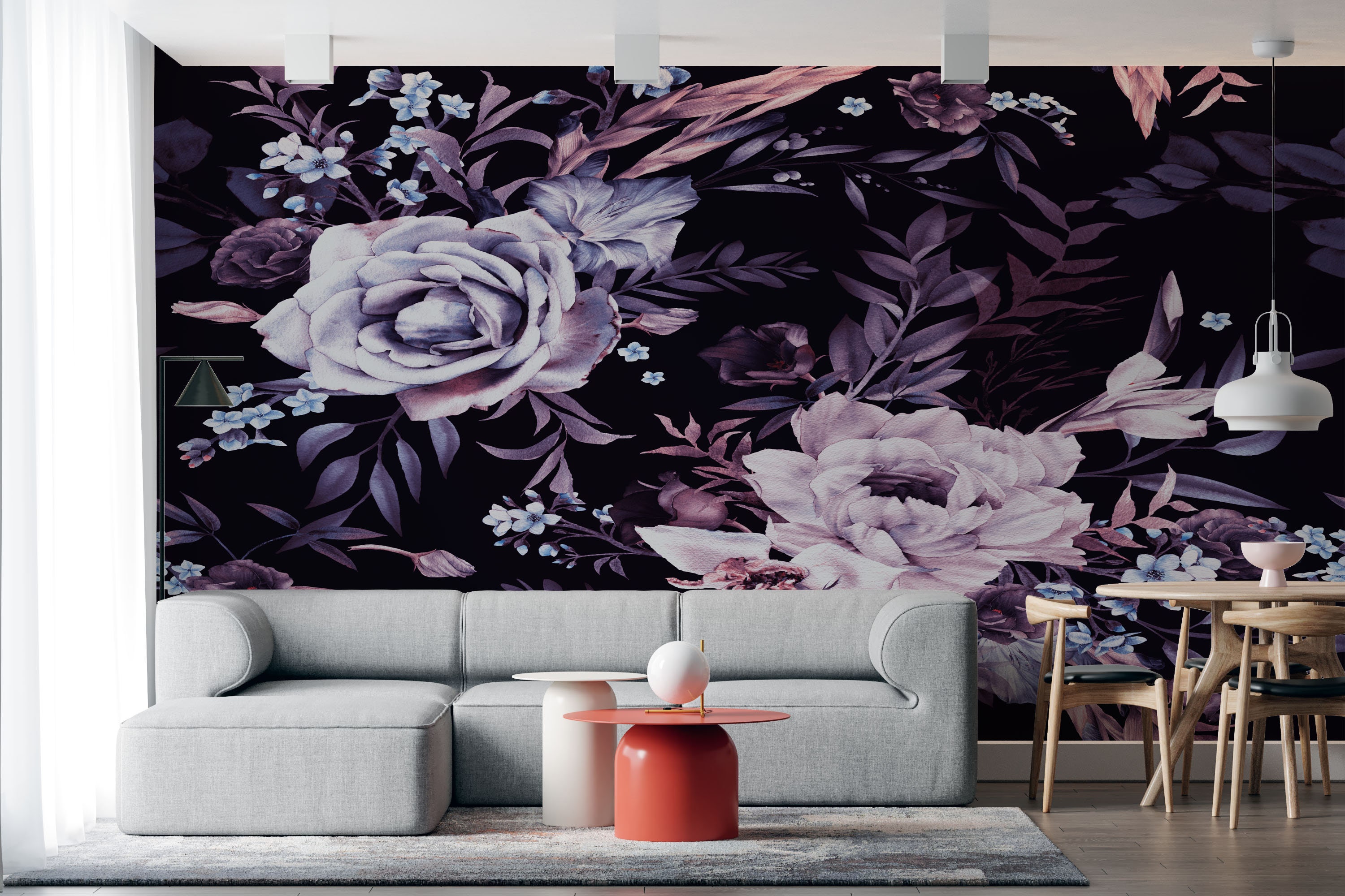 Dark Floral Wallpaper Large Wall Mural Self-adhesive - Etsy