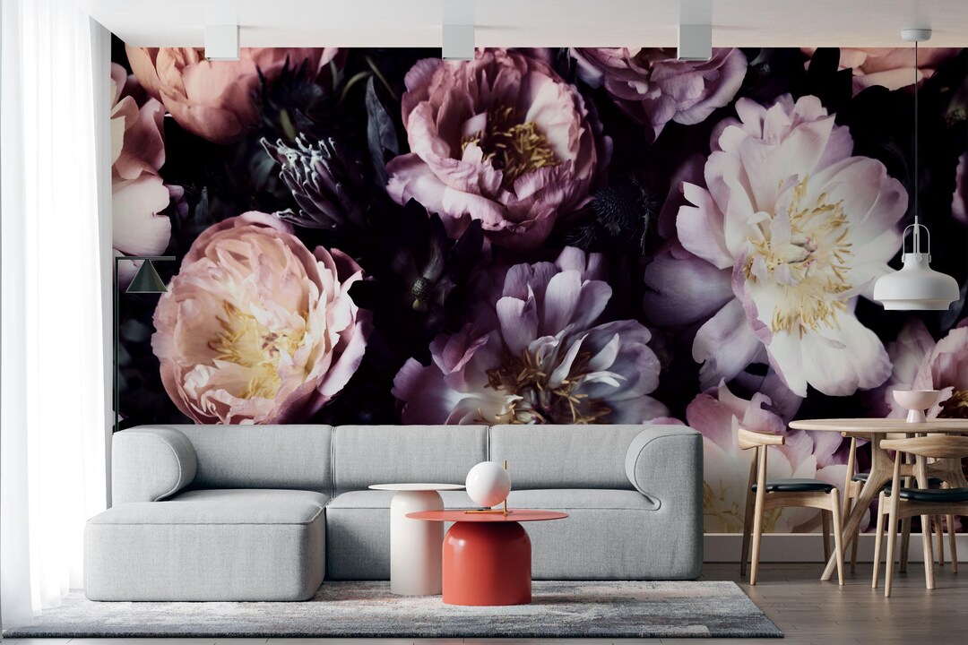 Peonies Wallpaper Mural, Vintage Floral Wall Decal (removable) - Etsy