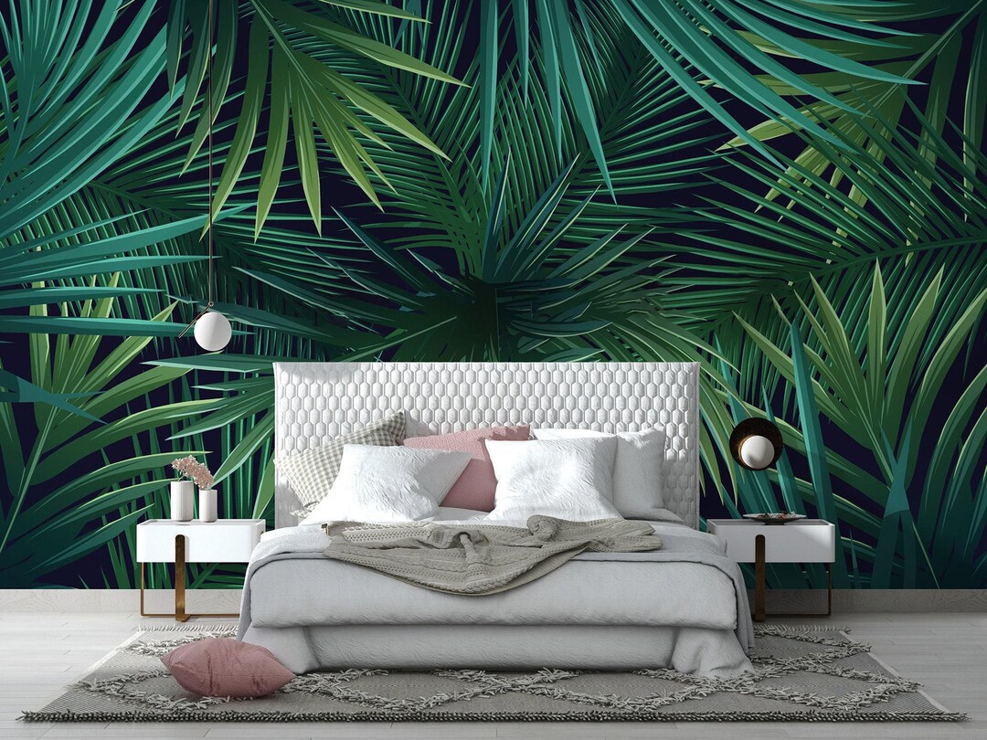 Tropical Leaves Peel and Stick Wallpaper - Green Leaf Wall Mural - Etsy